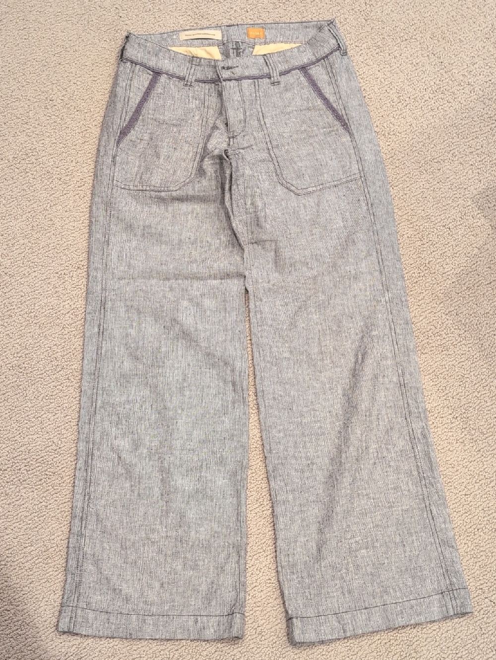 Pilcro Striped Chambray Trousers in Light Blue and White